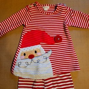 Mud Pie 9-12m Baby Girl Christmas Holiday red/Striped  2pc Set